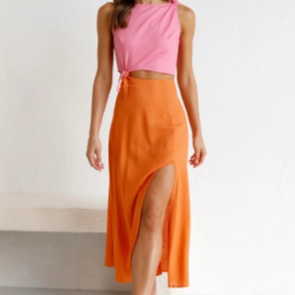 Pink Crop Top / Orange Skirt Tie Dress - Picture 1 of 4